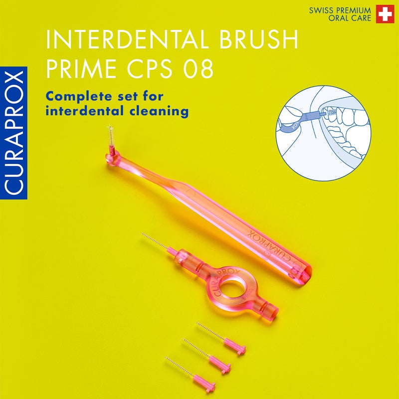 CURAPROX CPS Prime 08 Interdental Brush Set | 5 Ultra-Fine 0.8mm Brushes with 2 Holders for Effective Plaque Removal | Gentle on Sensitive Gums, Pink - Image 2
